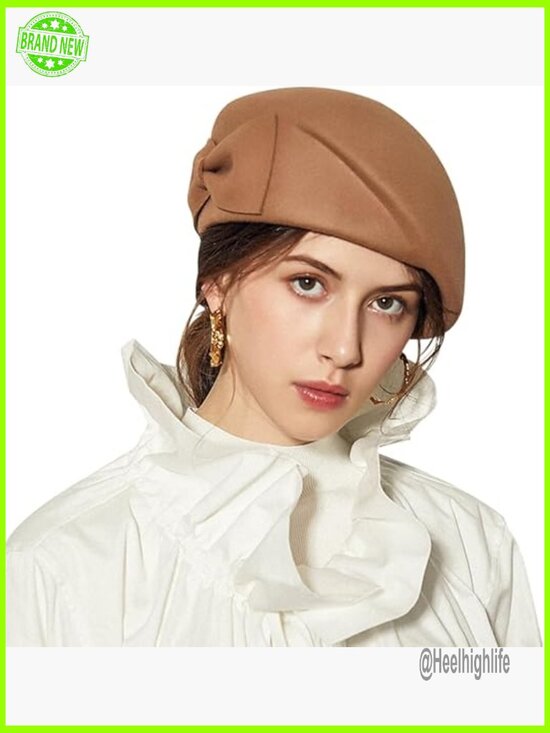 Vintage Wool Felt Beret Pearl Fascinator Adjustable Fedora Wedding Church Hat main image 7